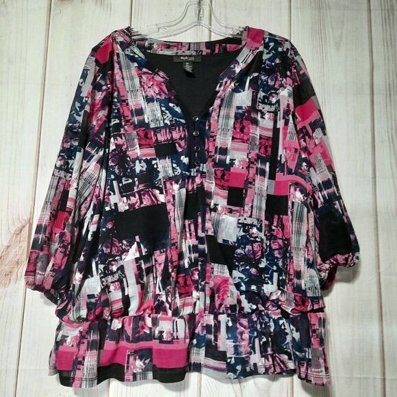 Style & Co Pink Abstract Print 3/4 Sleeve Blouse Top Plus Size‎ 2X - Picture 1 of 9